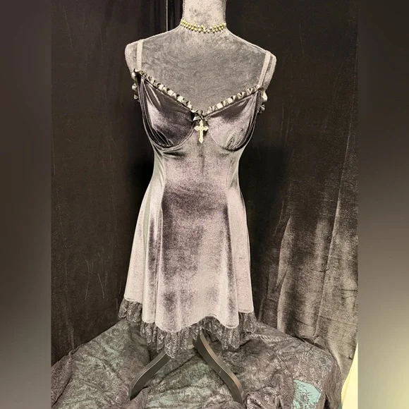 Dolls Kill Black Velvet Mini Dress - Picture 5 of 7